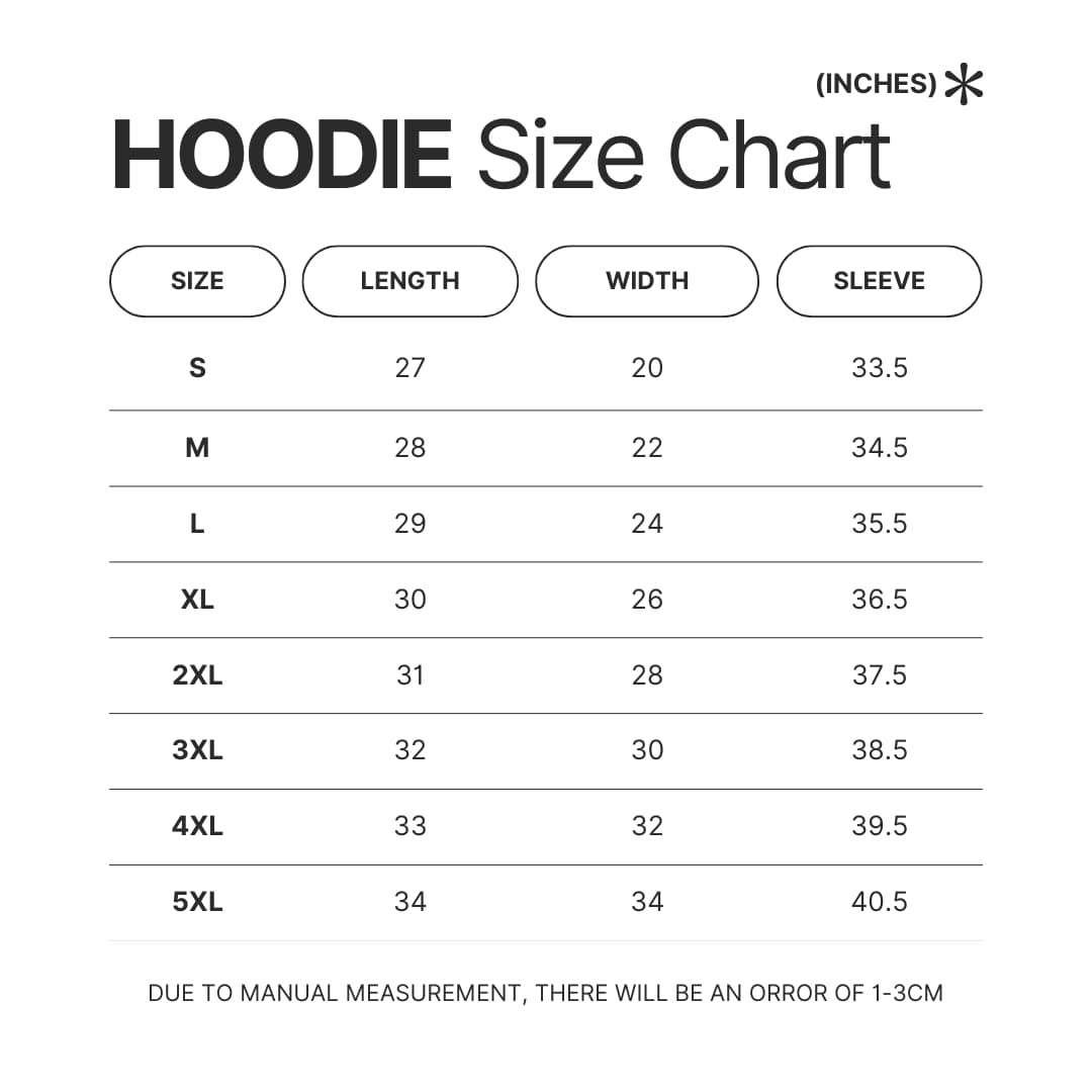 Hoodie Size Chart - Arcane Shop