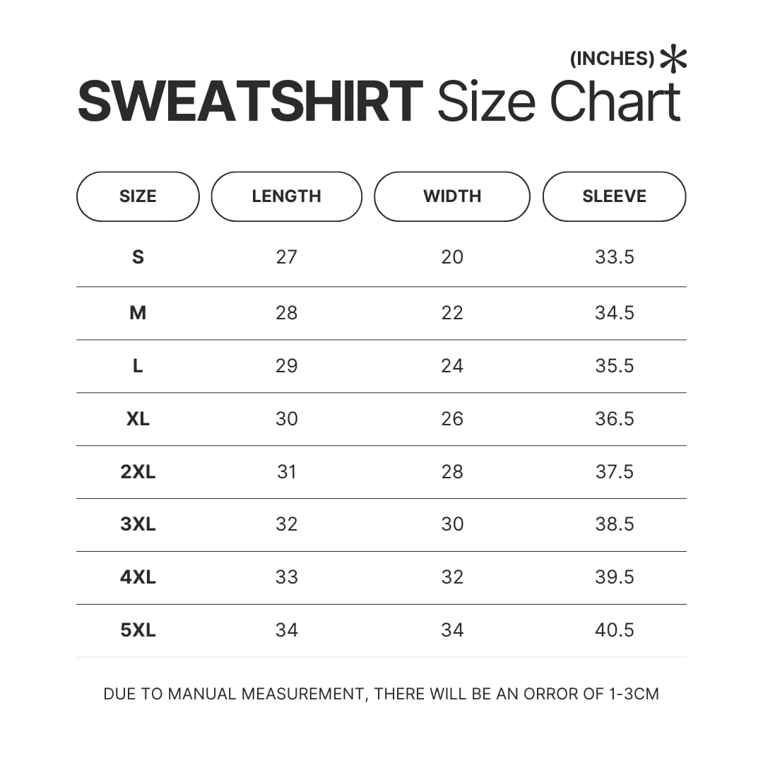 Sweatshirt Size Chart - Arcane Shop