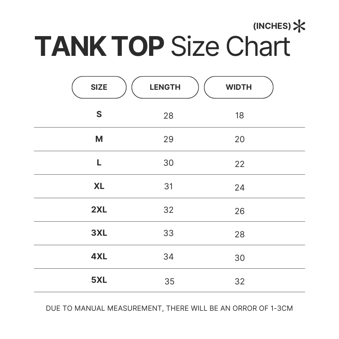 Tank Top Size Chart - Arcane Shop