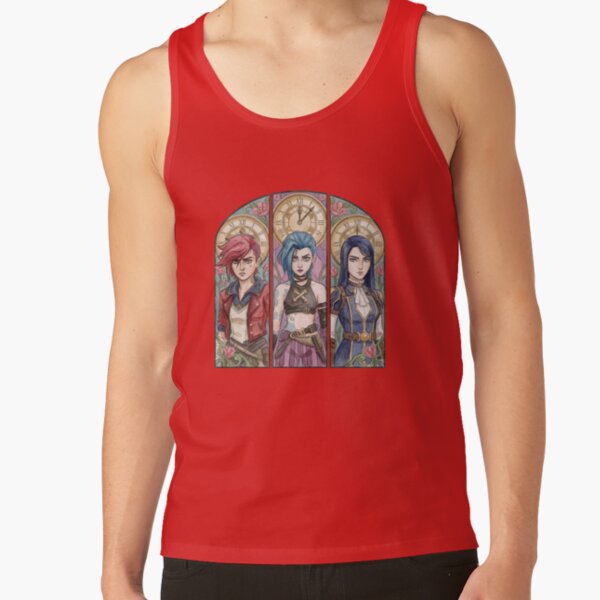 Arcane Watercolor Drawing Vi Jinx And Caitlyn Stained Glass Art Tank Top - Image 4