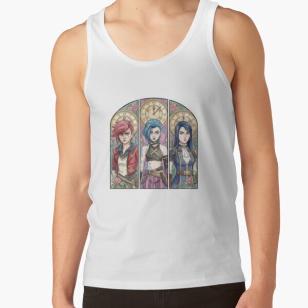 Arcane Watercolor Drawing Vi Jinx And Caitlyn Stained Glass Art Tank Top - Image 2