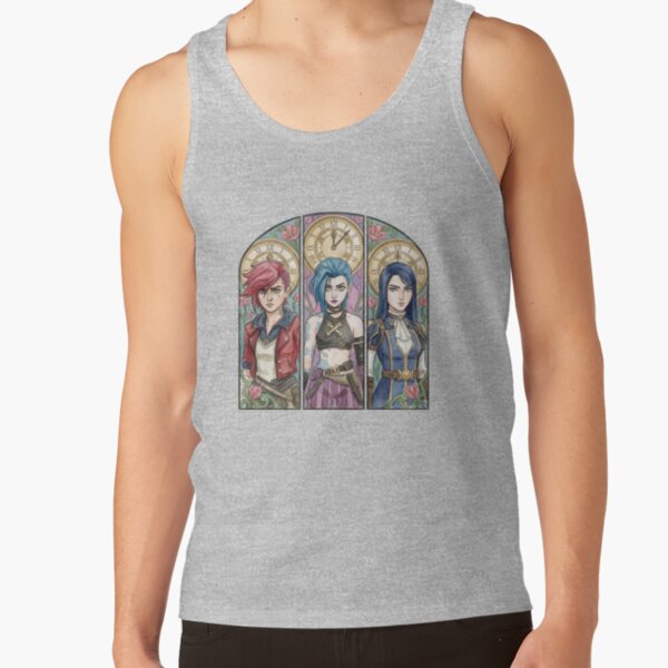 Arcane Watercolor Drawing Vi Jinx And Caitlyn Stained Glass Art Tank Top - Image 3
