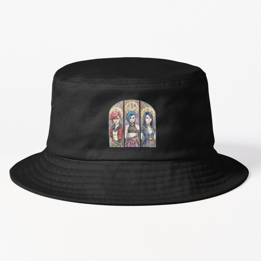 Arcane Watercolor Drawing Vi Jinx And Caitlyn Stained Glass Art Bucket Hat