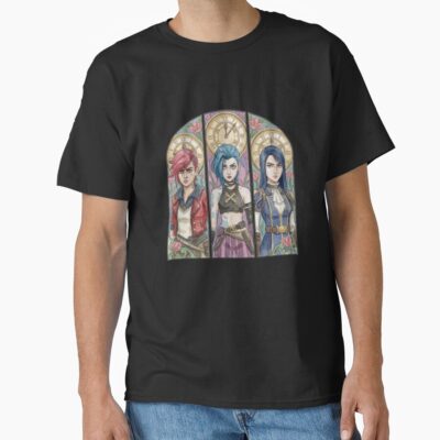 Arcane Watercolor Drawing Vi Jinx And Caitlyn Stained Glass Art T-shirt