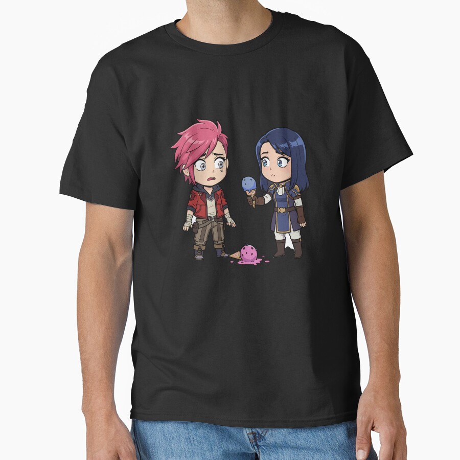 Sweet Chibi Vi And Caitlyn Arcane Ice Cream Moment Tee T-shirt - Image 3