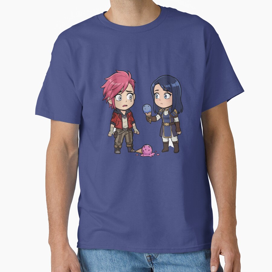 Sweet Chibi Vi And Caitlyn Arcane Ice Cream Moment Tee T-shirt - Image 4