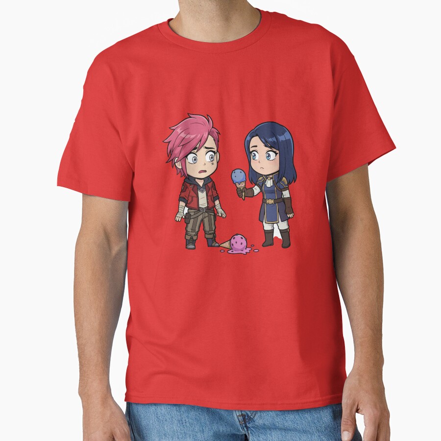 Sweet Chibi Vi And Caitlyn Arcane Ice Cream Moment Tee T-shirt - Image 5