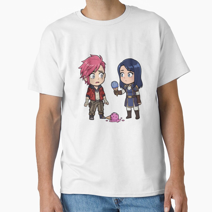 Sweet Chibi Vi And Caitlyn Arcane Ice Cream Moment Tee T-shirt - Image 2