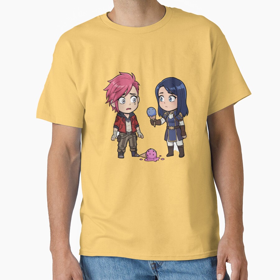 Sweet Chibi Vi And Caitlyn Arcane Ice Cream Moment Tee T-shirt - Image 6