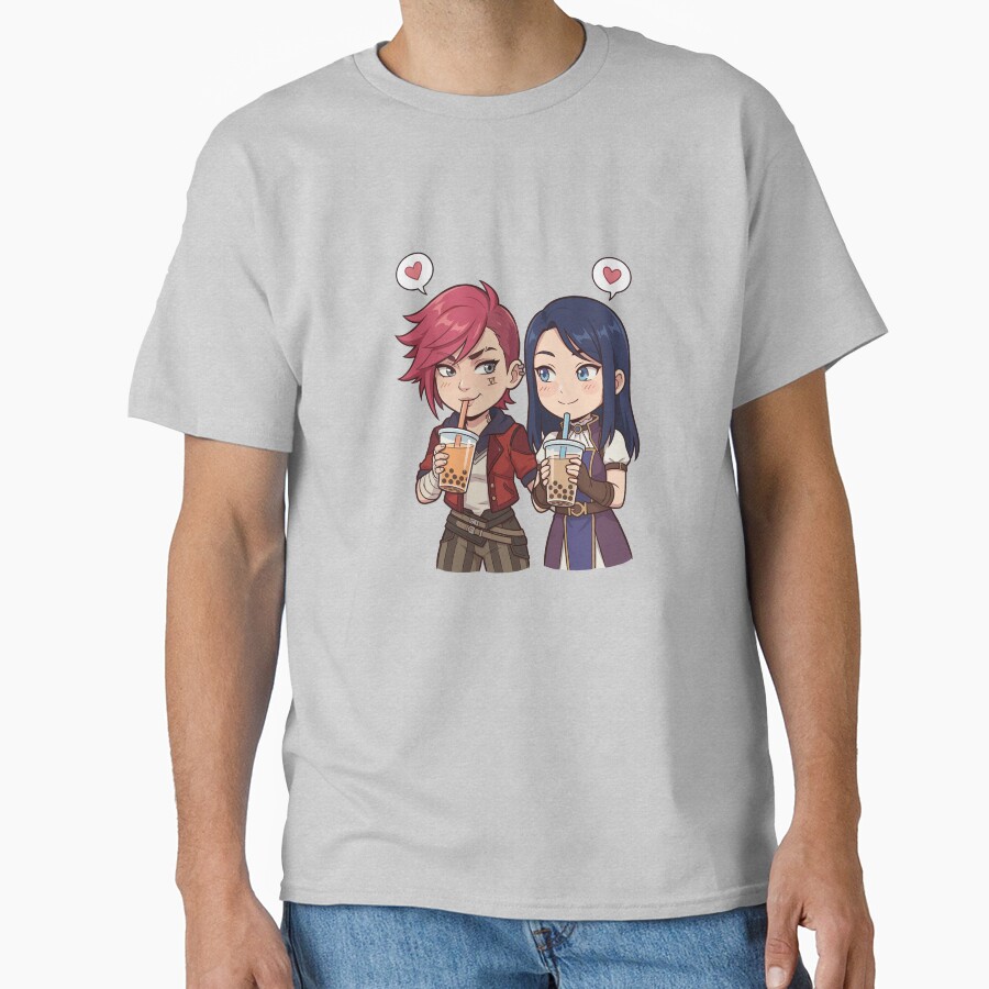 Cute Vi And Caitlyn From Arcane Boba Date Tee T-shirt - Image 3