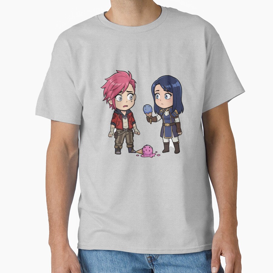 Sweet Chibi Vi And Caitlyn Arcane Ice Cream Moment Tee T-shirt