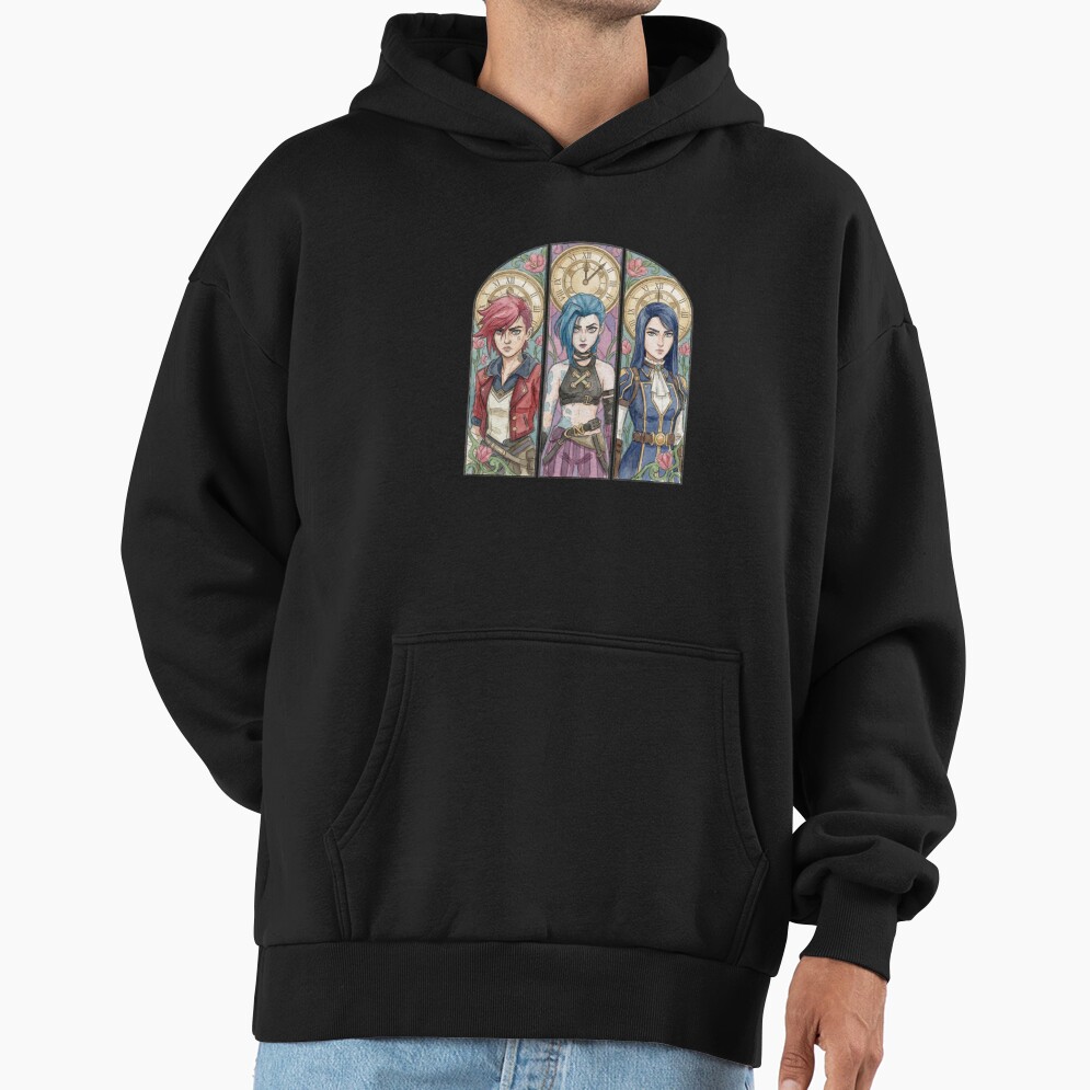 Arcane Watercolor Drawing Vi Jinx And Caitlyn Stained Glass Art Hoodie