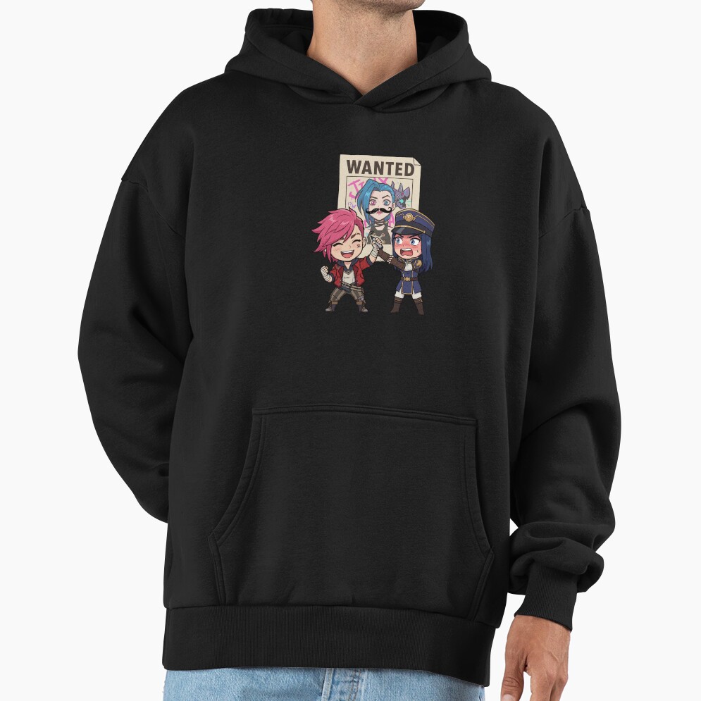 Arcane Vi And Caitlyn Wanted Jinx Poster Funny Arcane Fanart Hoodie - Image 2