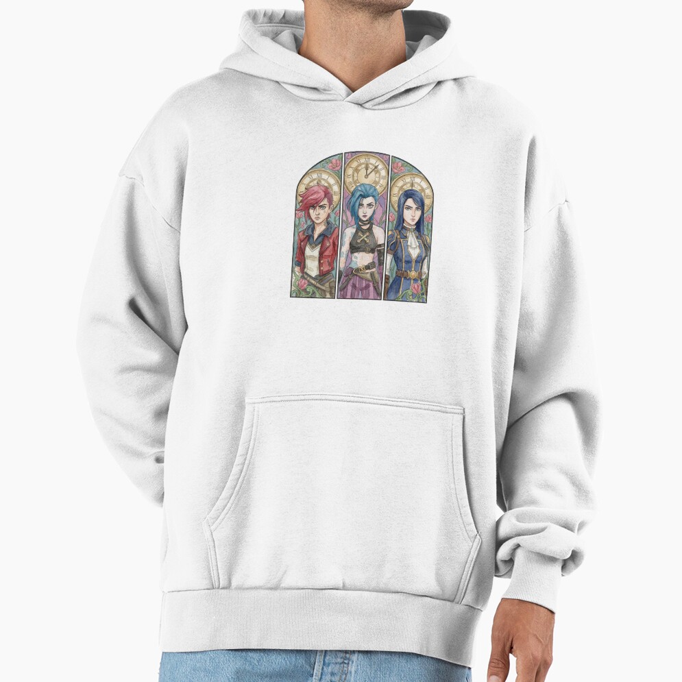 Arcane Watercolor Drawing Vi Jinx And Caitlyn Stained Glass Art Hoodie - Image 2