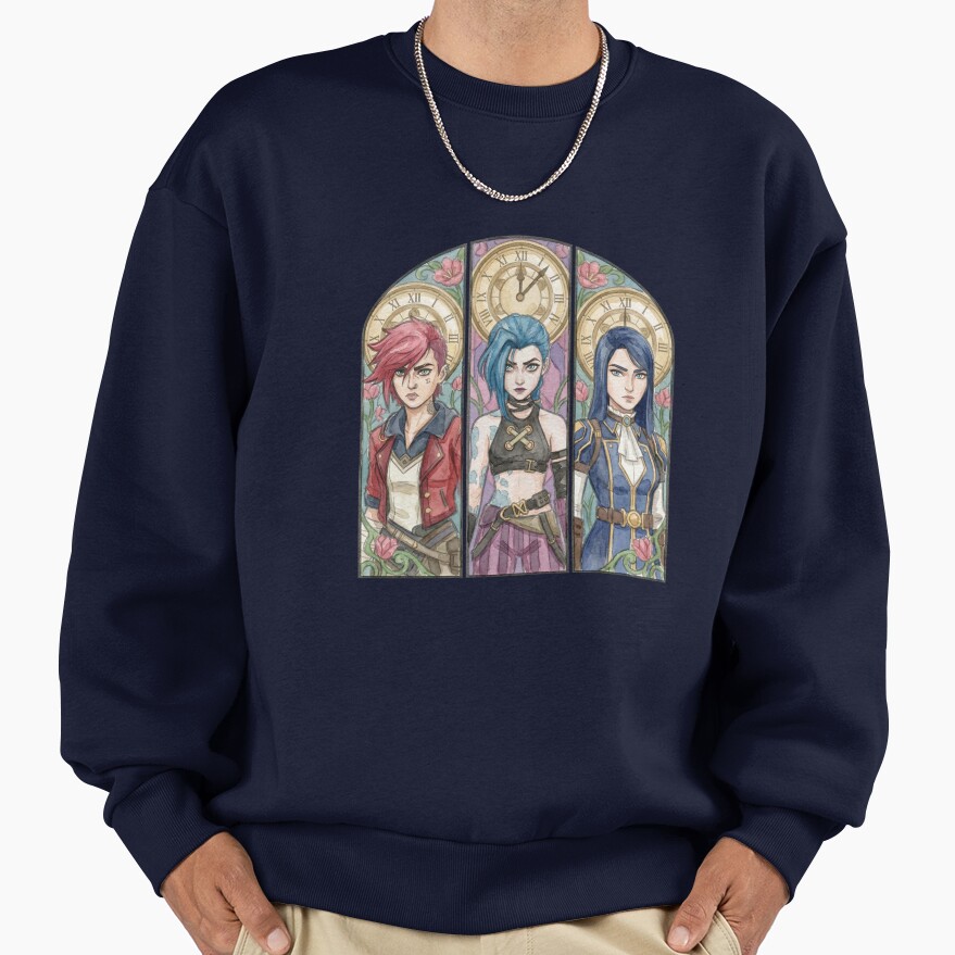 Arcane Watercolor Drawing Vi Jinx And Caitlyn Stained Glass Art Sweatshirt - Image 5