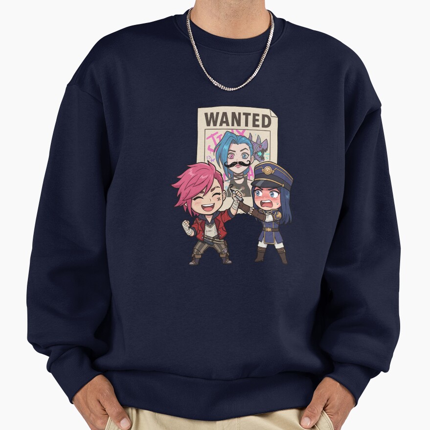 Arcane Vi And Caitlyn Wanted Jinx Poster Funny Arcane Fanart Sweatshirt - Image 5