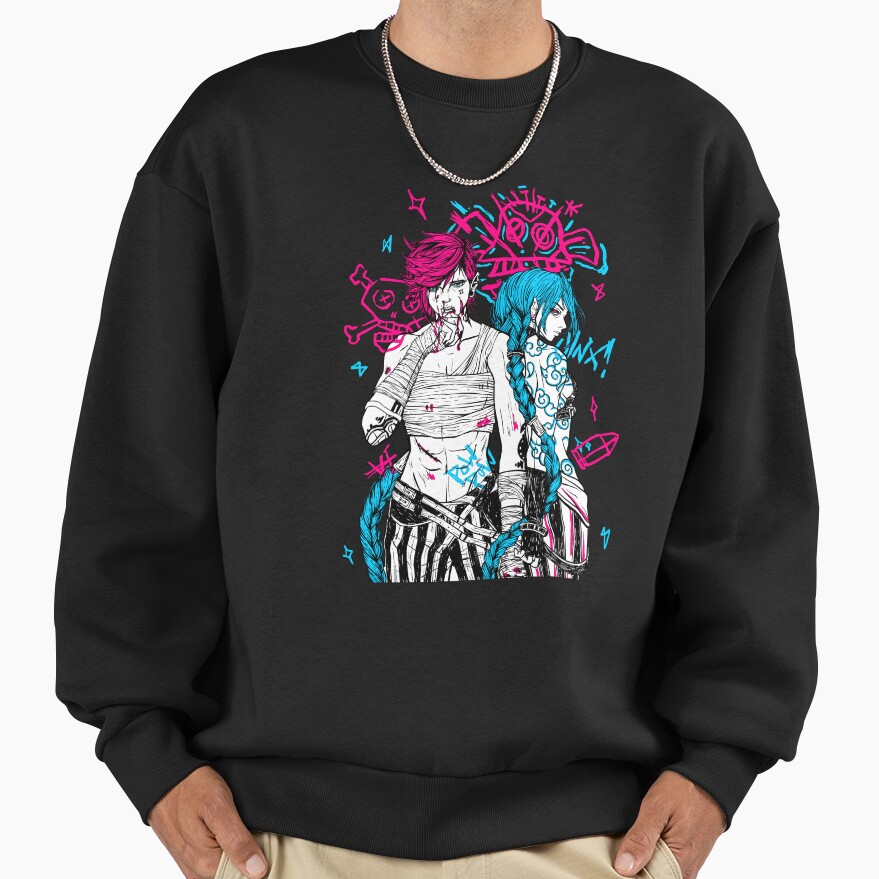 Jinx Vi Arcane Graphic Style Sweatshirt