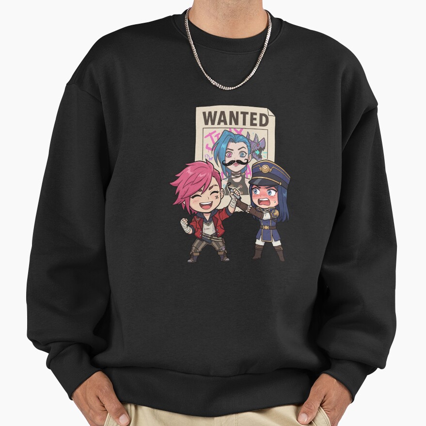 Arcane Vi And Caitlyn Wanted Jinx Poster Funny Arcane Fanart Sweatshirt - Image 2