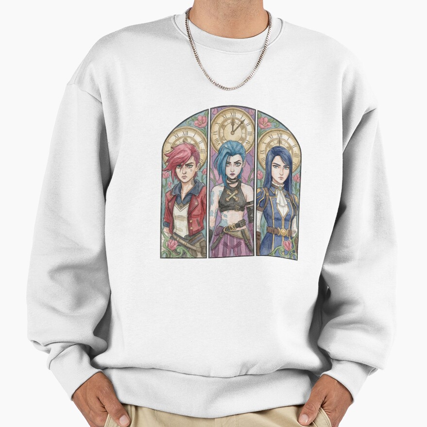 Arcane Watercolor Drawing Vi Jinx And Caitlyn Stained Glass Art Sweatshirt - Image 2