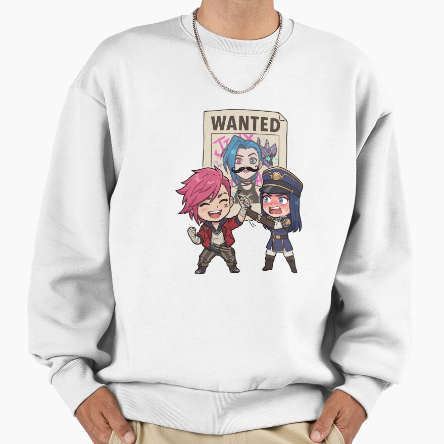 Arcane Vi And Caitlyn Wanted Jinx Poster Funny Arcane Fanart Sweatshirt