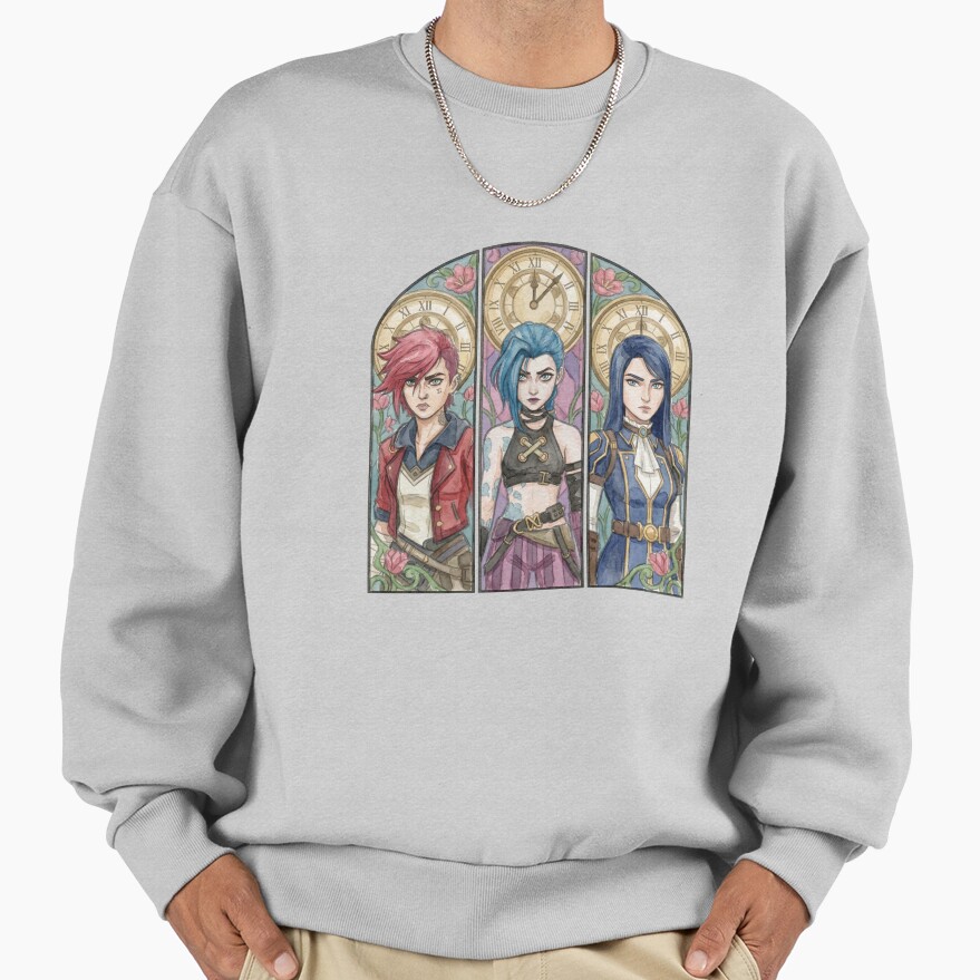 Arcane Watercolor Drawing Vi Jinx And Caitlyn Stained Glass Art Sweatshirt - Image 4