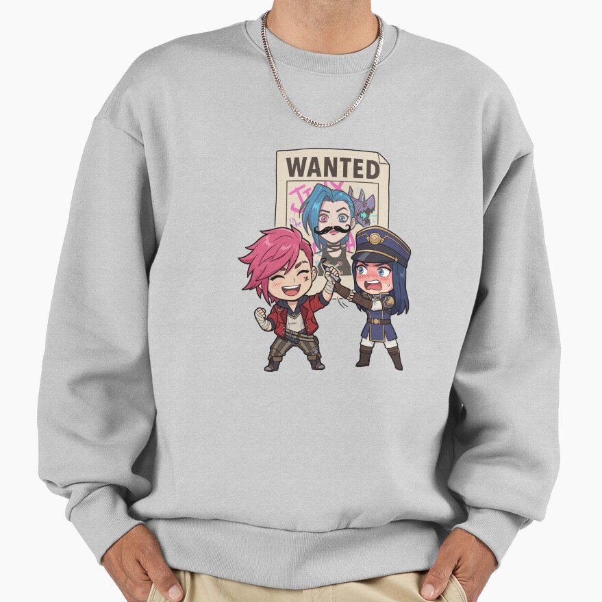 Arcane Vi And Caitlyn Wanted Jinx Poster Funny Arcane Fanart Sweatshirt - Image 4