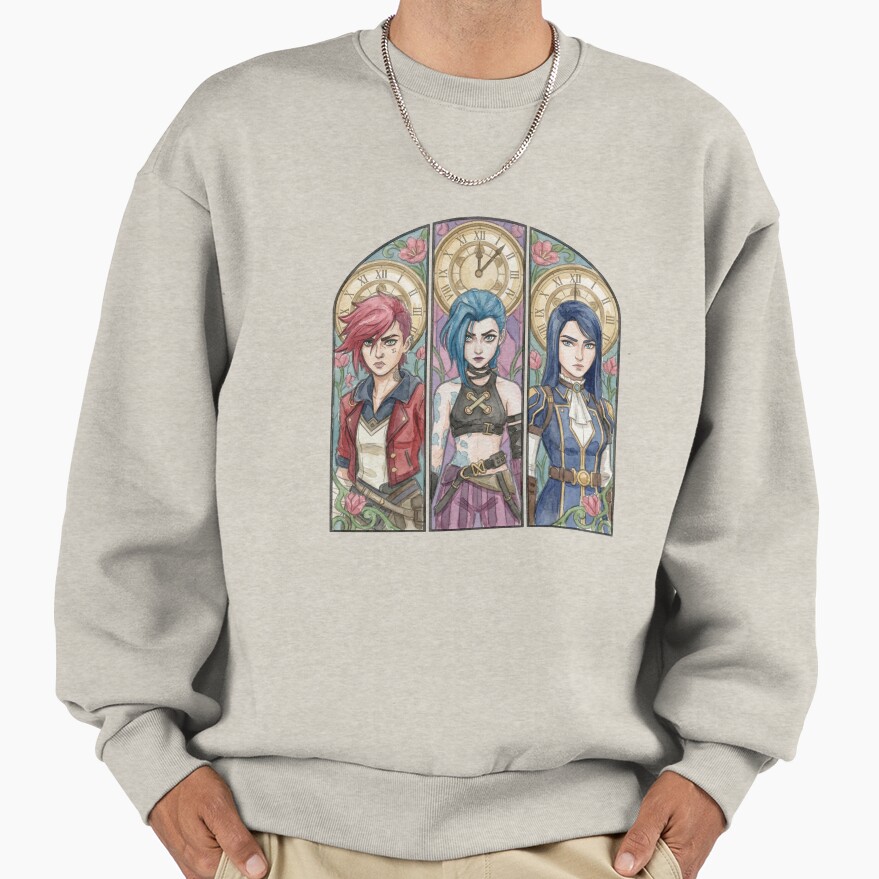 Arcane Watercolor Drawing Vi Jinx And Caitlyn Stained Glass Art Sweatshirt - Image 3