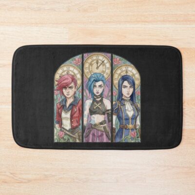 Arcane Watercolor Drawing Vi Jinx And Caitlyn Stained Glass Art Bath Mat