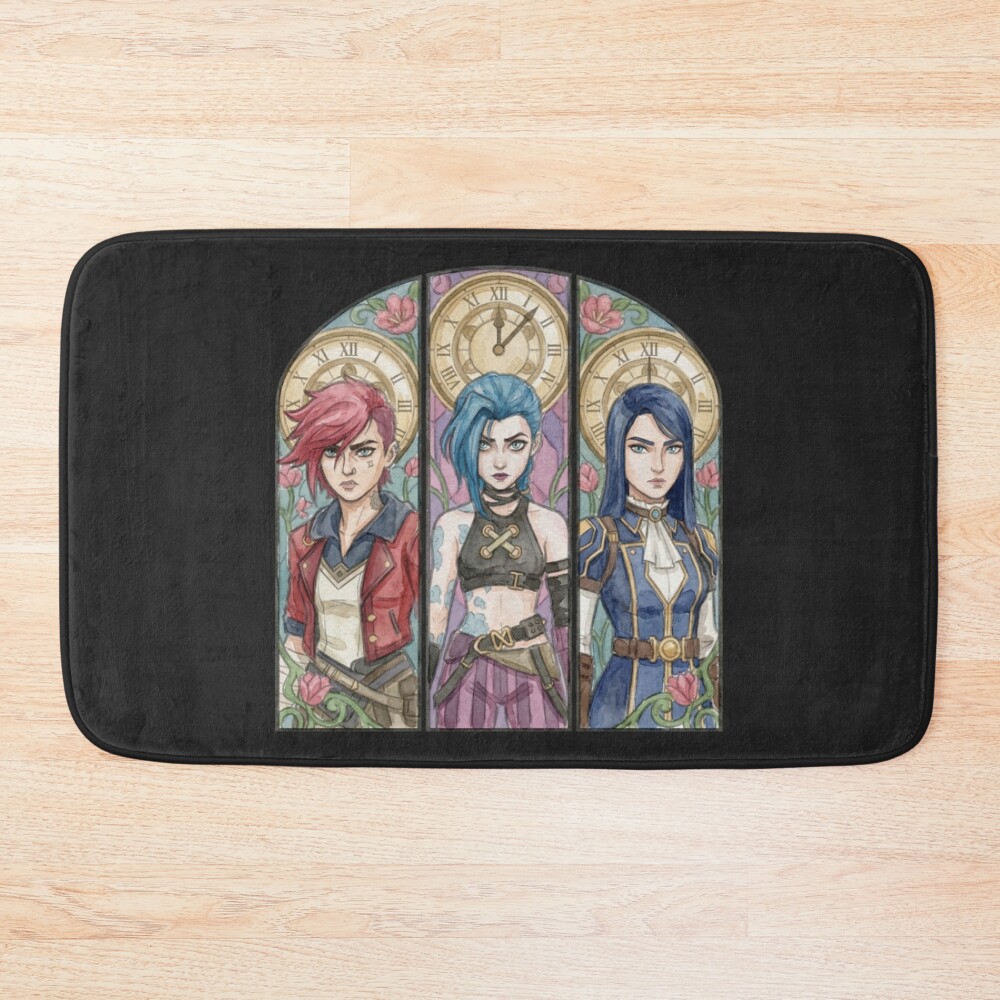 Arcane Watercolor Drawing Vi Jinx And Caitlyn Stained Glass Art Bath Mat