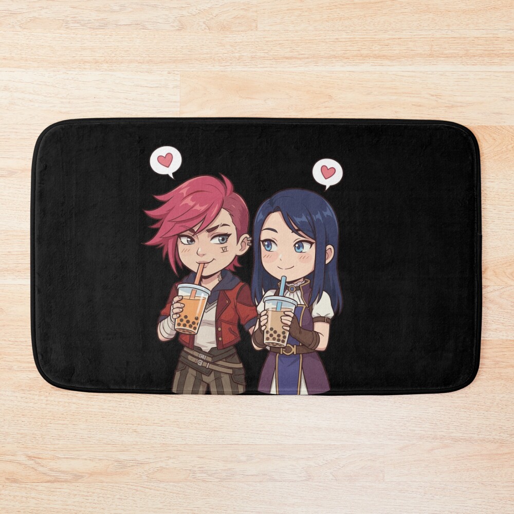 Cute Vi And Caitlyn From Arcane Boba Date Tee Bath Mat