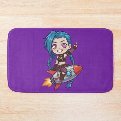 Chibi Jinx Arcane Riding A Rocket Bath Mat