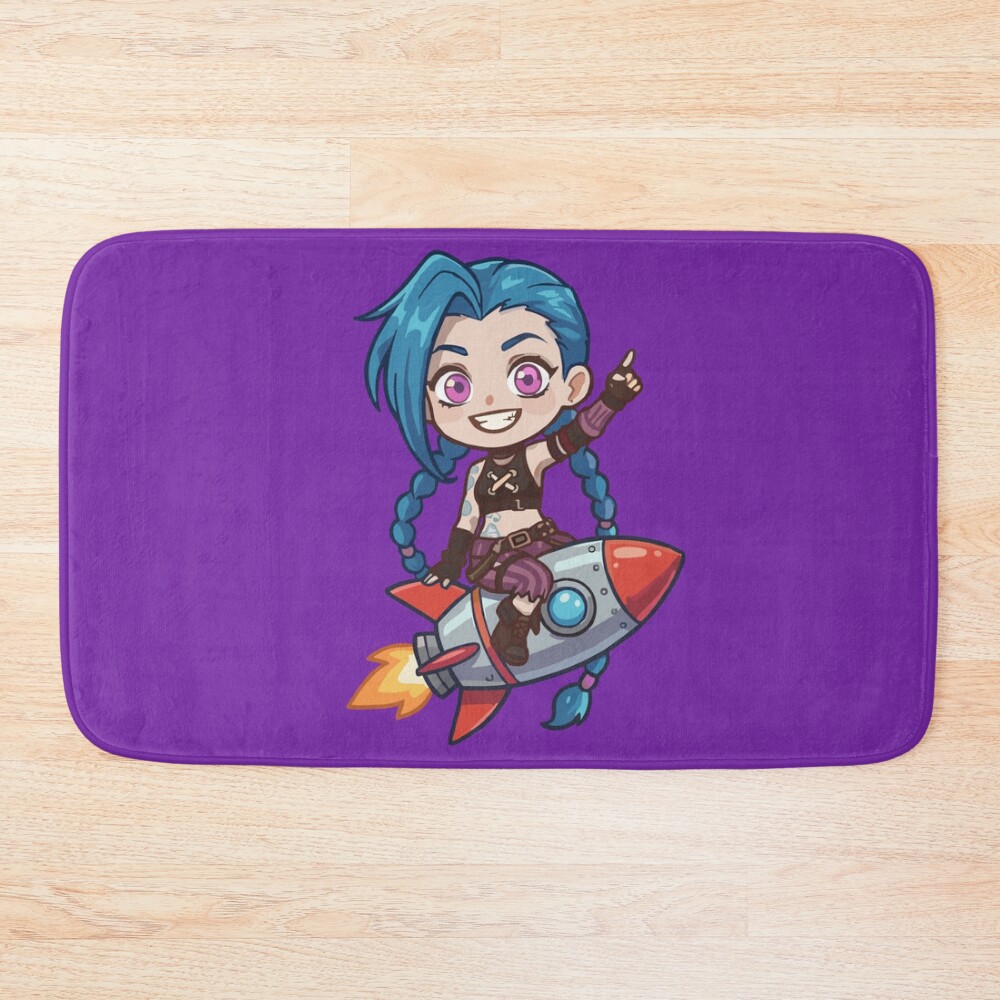 Chibi Jinx Arcane Riding A Rocket Bath Mat