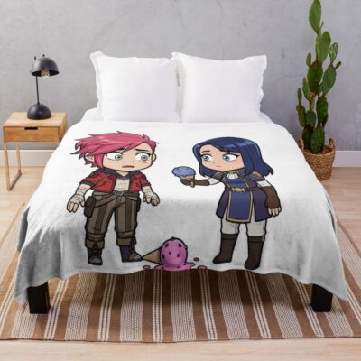 Sweet Chibi Vi And Caitlyn Arcane Ice Cream Moment Tee Throw Blanket