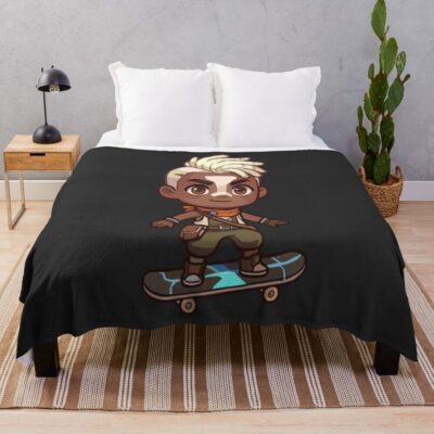 Arcane Ekko On Skateboard Throw Blanket