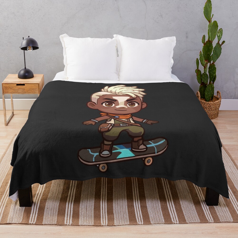 Arcane Ekko On Skateboard Throw Blanket