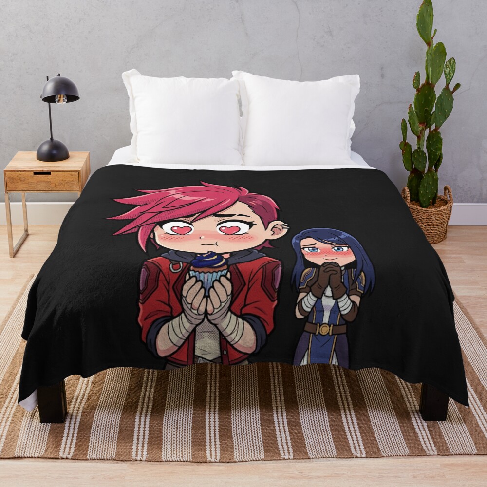 Arcane Vi And Caitlyn Love Scene Cute Cupcake Moment Throw Blanket