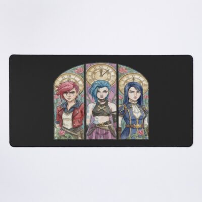 Arcane Watercolor Drawing Vi Jinx And Caitlyn Stained Glass Art Mouse Pad