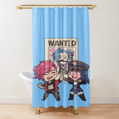 Arcane Vi And Caitlyn Wanted Jinx Funny Arcane Fanart Shower Curtain