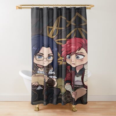 Behind The Scenes Vi And Caitlyn Chibi Arcane Shower Curtain