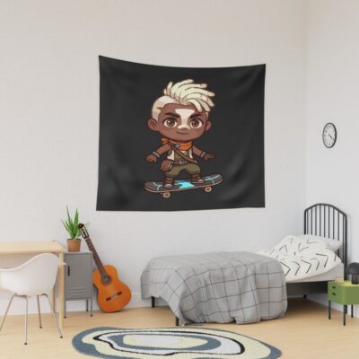 Arcane Ekko On Skateboard Tapestry