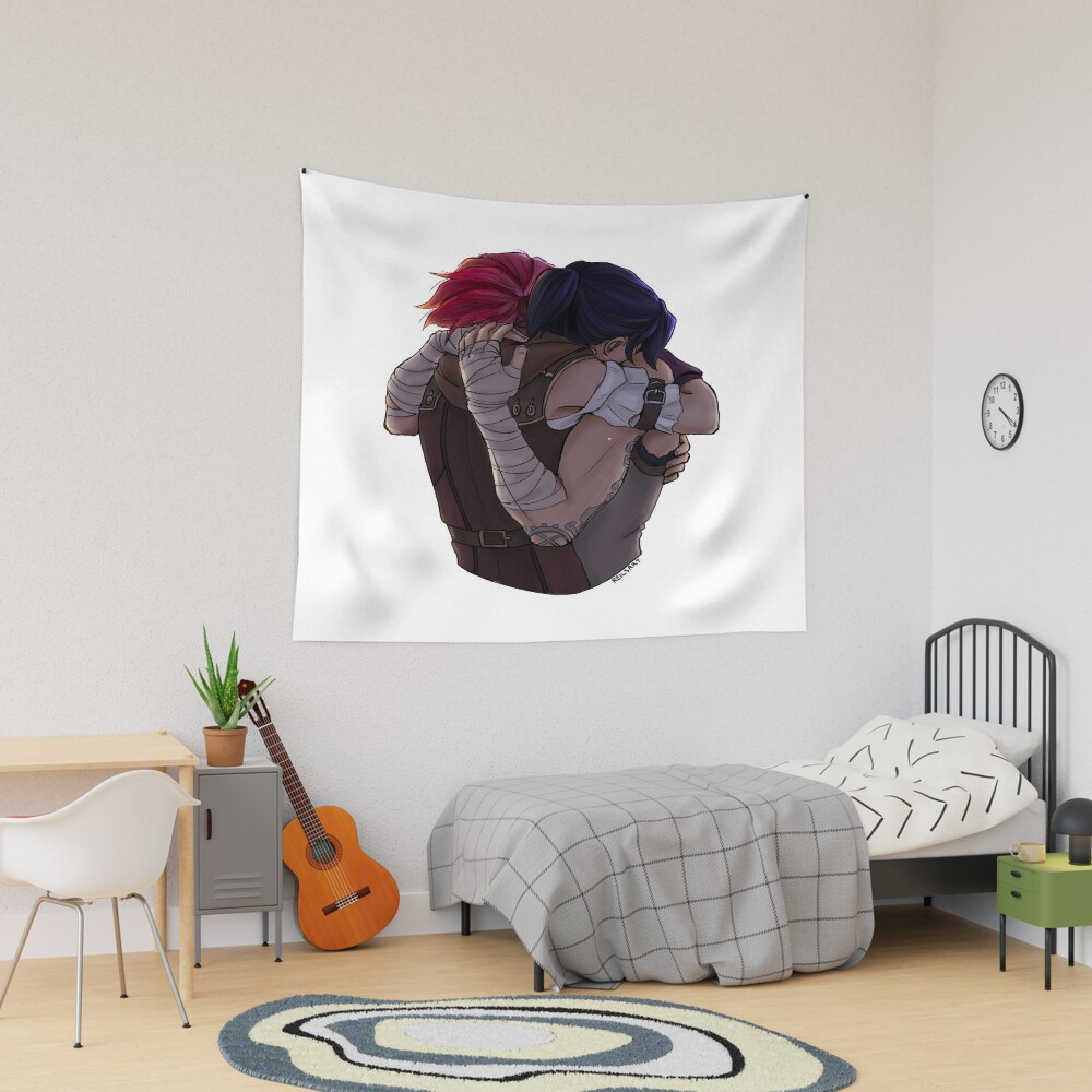 Jinx And V Hug Together Tapestry