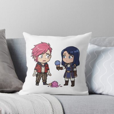 Sweet Chibi Vi And Caitlyn Arcane Ice Cream Moment Tee Throw Pillow