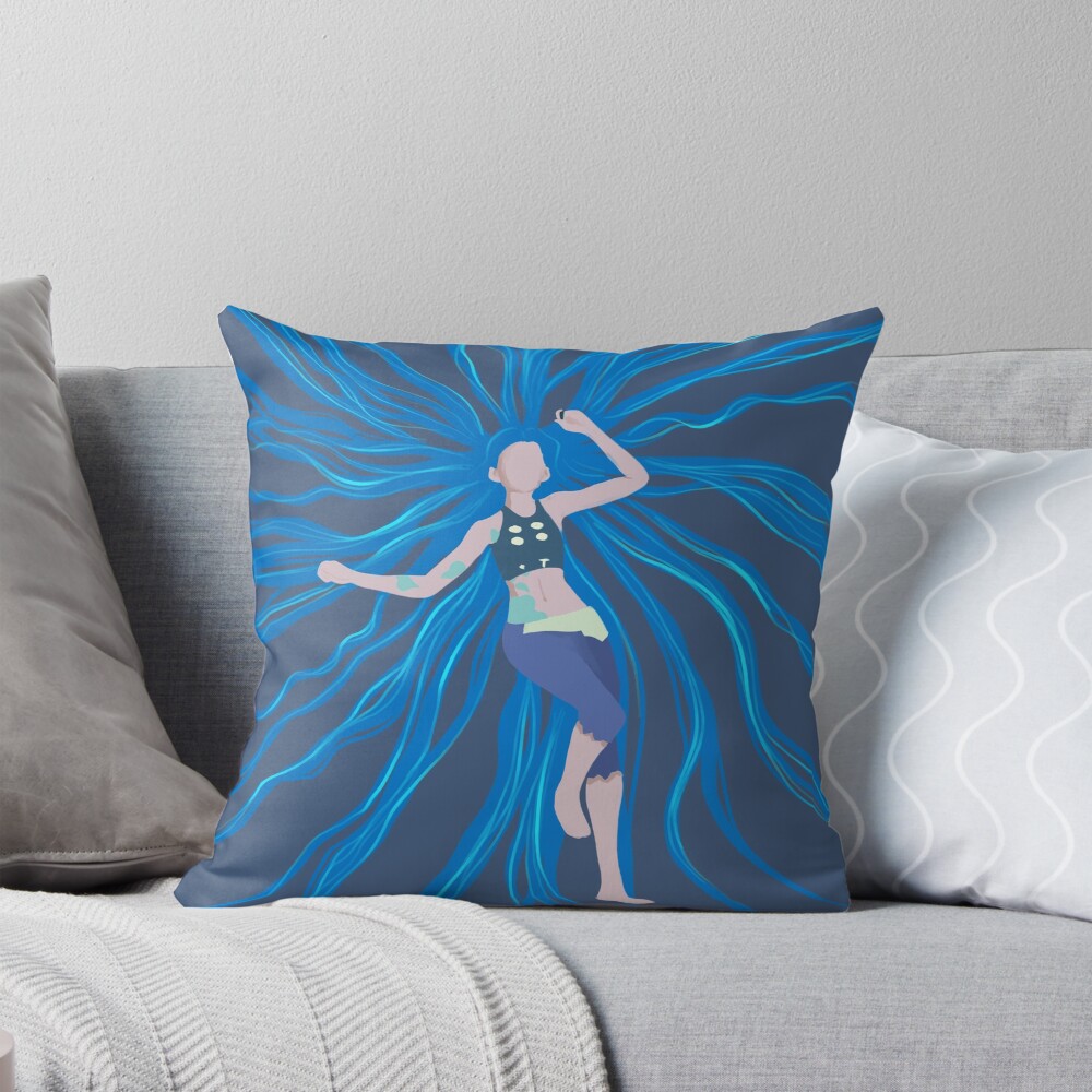 Jinx Blue Hair Throw Pillow