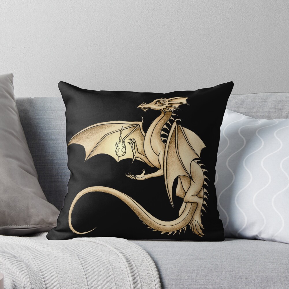 Arcane Golden Dragon Throw Pillow