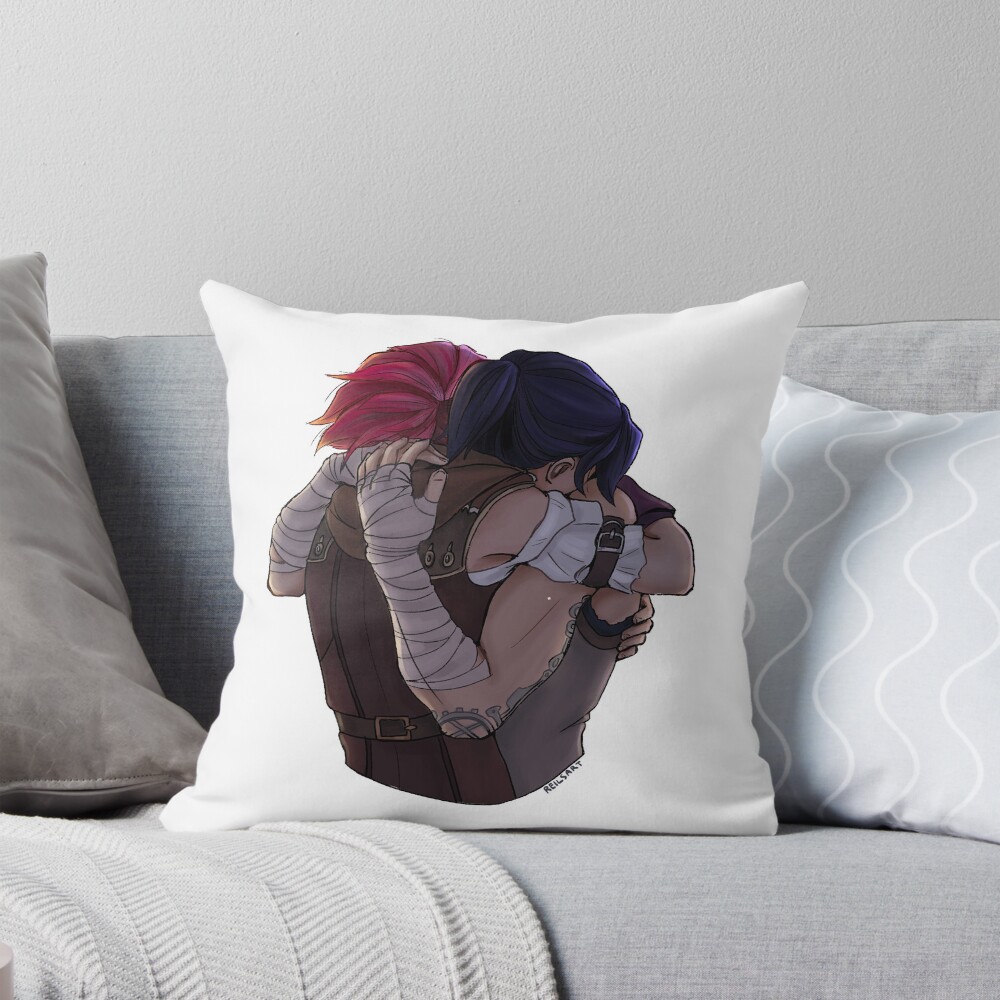 Jinx And V Hug Together Throw Pillow