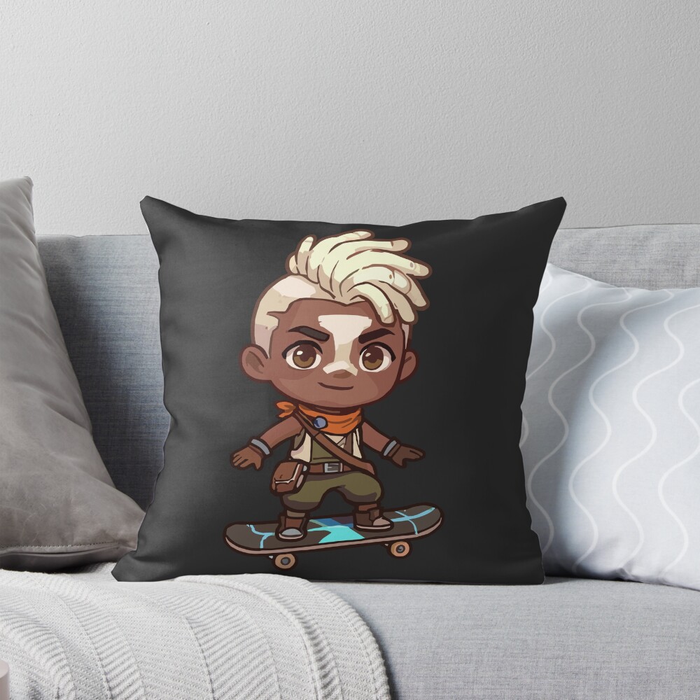 Arcane Ekko On Skateboard Throw Pillow