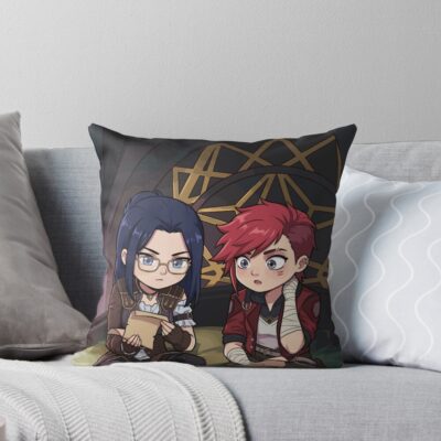 Behind The Scenes Vi And Caitlyn Chibi Arcane Throw Pillow